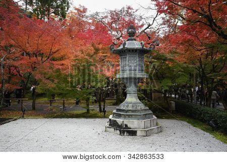 Kyoto, Japan- 24 Nov, 2019: An Ancient Lantern At Eikando Shrine In Kyoto Japan. Eikando Formally Kn