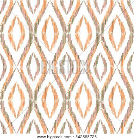 Ikat Ogee Seamless Vector Pattern Illustration. Ethnic Fabric Print Geometric Ikat Pattern. Smooth O