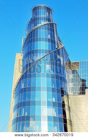 Warsaw,poland 10 May 2016.the New Polish Television Building In Warsaw Confronts The Surrounding Ban