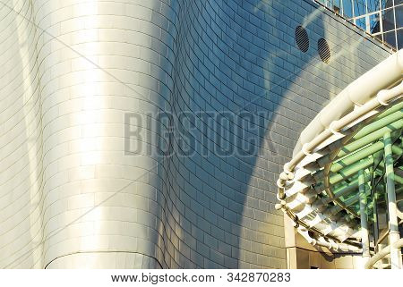 Warsaw,poland 10 May 2016.the New Polish Television Building In Warsaw Confronts The Surrounding Ban
