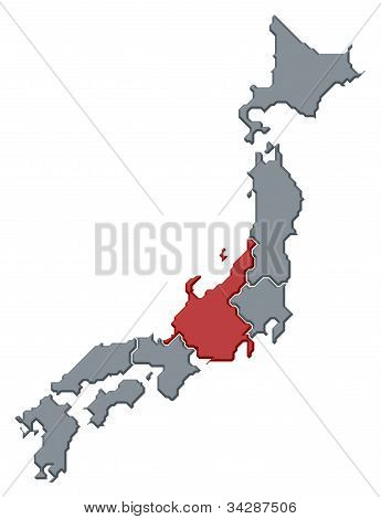 Mapa Japonska, Chubu zvýrazněny