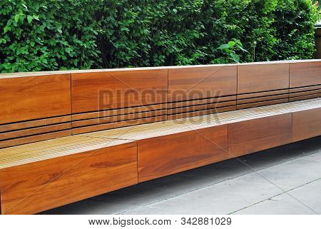 Street Furniture. Wooden Benches Available To The Public