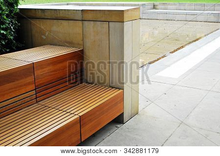 Street Furniture. Wooden Benches Available To The Public