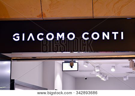 Warsaw,poland. 16 March 2018. Sign Giacomo Conti. Company Signboard Giacomo Conti.