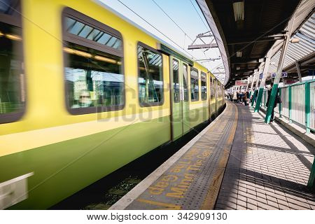 Passengers Walking On The Platform Of Connolly Dart Train Station In Dublin