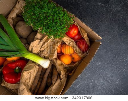 Full Zero Waste Paper Bags Of Different Health Food, Vegetables And Fruits, Health Food, Rich In Vit