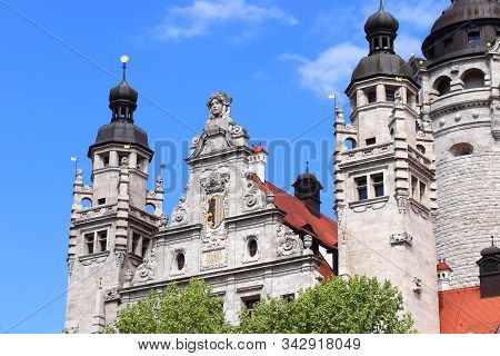 Leipzig City, Germany. New City Hall (neues Rathaus) Built In Historicism Architecture Style.