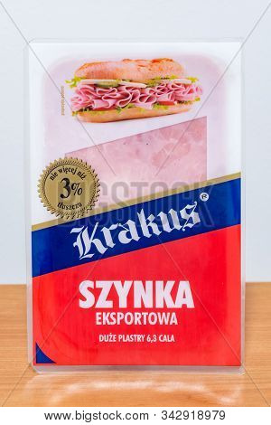 Pruszcz Gdanski, Poland - January 3, 2020: Pack Of Krakus Szynka Eksportowa (export Ham).