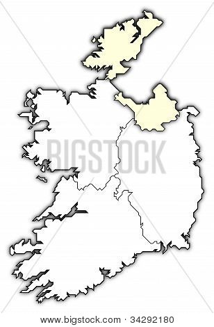 Mapa Irska, Ulster zvýrazněny