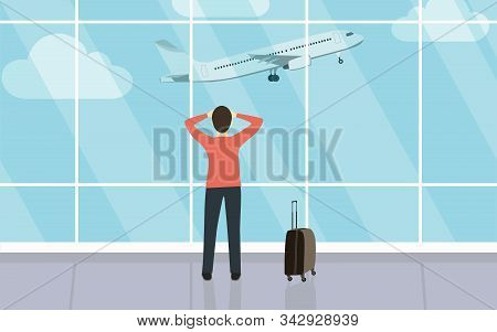 An Airport. Young Man Missed A Plane