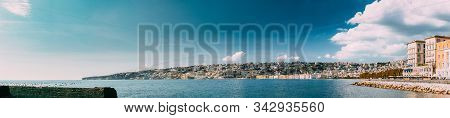 Naples, Italy. Residential Area In Mergellina District. Hilly Cityscape In Summer Sunny Day Under Bl