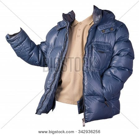 Mens Hakki T-shirt And Blue Jacket Isolated On White Background.casual Clothing
