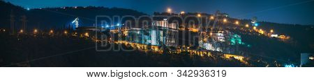Tbilisi, Georgia. Night View Of Complex Of Buildings, Residence In Sololaki Ridge Owned By The Georg