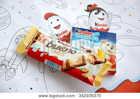 Kinder Chocolate Small Box For Kids And Bueno White Chocolate Bar Made By Ferrero Spa. Kinder Is A C
