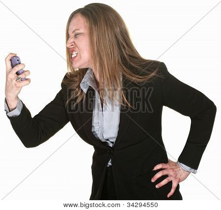 Zuřivý žena hospodářství telefon