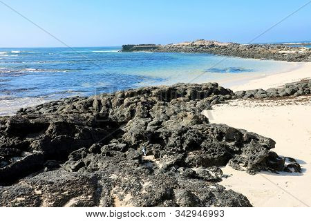 El Cotillo Amazing Wild Beach With Black Lava Stones In Fuerteventura, Canary Islands