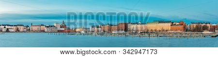 Helsinki, Finland. Panoramic View Of Kanavaranta Street With Uspenski Cathedral And Pohjoisranta Str