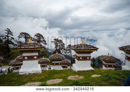 108 Memorial Chortens Of Dochula Pass In Thimphu, Bhutan