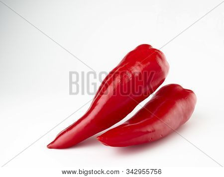 Red Sweet Pepper Varieties Ramiro .on White Background.insulation