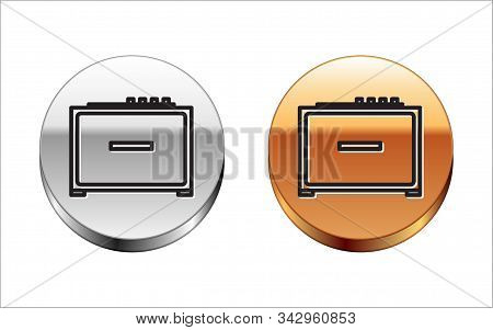 Black Line Guitar Amplifier Icon Isolated On White Background. Musical Instrument. Silver-gold Circl