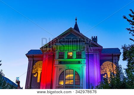 Cape Cod Provincetown Massachusetts Us August 20 2019 Town Hall Of Provincetown Has A Large Gay Popu