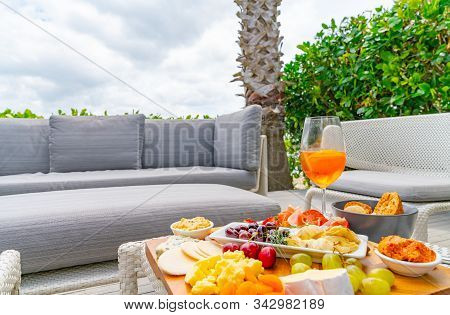 Great Gourmet Food On Platter In Casual Setting.
