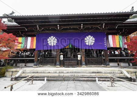 Kyoto, Japan- 24 Nov, 2019: Beautiful Architecture And Decoration Of Amida Hall At Eikando Temple In