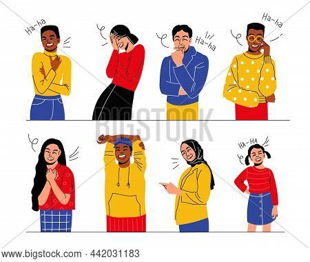 People Laughing. Happy Men And Women. Young Characters Emotion Expressions. Positive Jokes Reactions