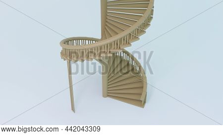 3d Rendering. Beige Staircase, Spiral Staircase To The Top