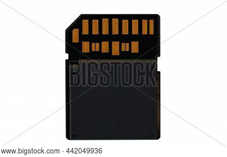 Macro Shot Of New Type Of Sd Card Over Isolated White Background