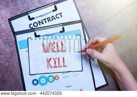 Handwriting Text Well Kill. Business Showcase Operation Of Placing A Column Of Heavy Fluid Into A We