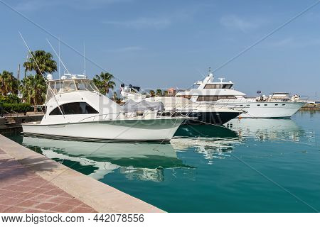 Hurghada, Egypt - May 31, 2021: Yachts And Tourist Boats In The Hurghada Marina In Hurghada, Popular