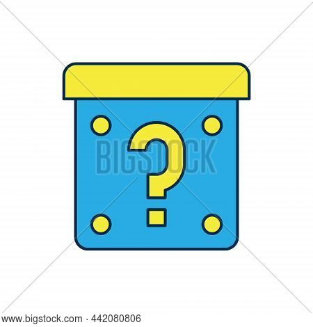 Filled Outline Mystery Box Or Random Loot Box For Games Icon Isolated On White Background. Question 