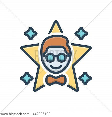 Color Illustration Icon For Famous Renowned Famed Legendary Popular Plausible Glorious Actress Celeb