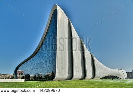 Baku, Azerbaijan - May 14, 2019. Exterior View Of Heydar Aliyev Complex Building In Baku. Designed B