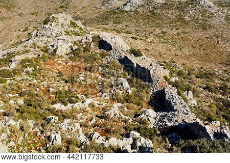 View Over Ruins Of Fortified Castle Located On The Coastline Between Sogut And Taslica On Bozburun P