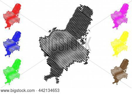 Jamnagar District (gujarat State, Republic Of India) Map Vector Illustration, Scribble Sketch Jamnag