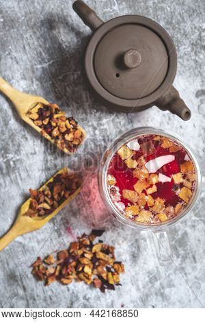 Organic Red Berry Tea In A Glass Mug
