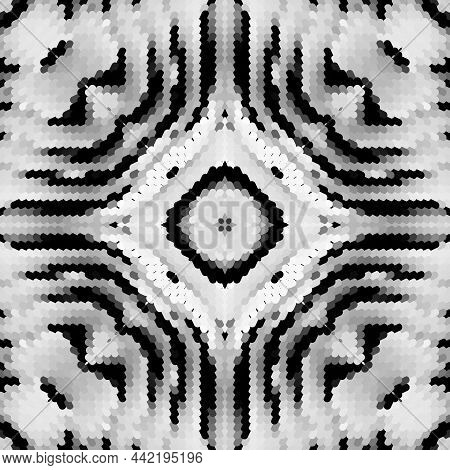 Textured Moire Seamless Pattern. Halftone Monochrome Vector Background. Modern Moire Ornaments With 