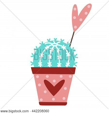 Beautiful Vintage Cactus Vector Icon. A Hand-drawn Color Sketch On A White Backdrop. Echinocactus In