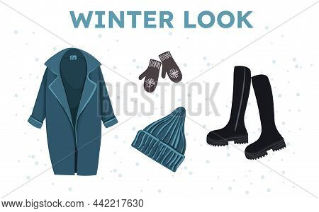 Set Of Fashionable Winter Or Autumn Clothes, Isolated On White Background. Trend Illustration, Moder