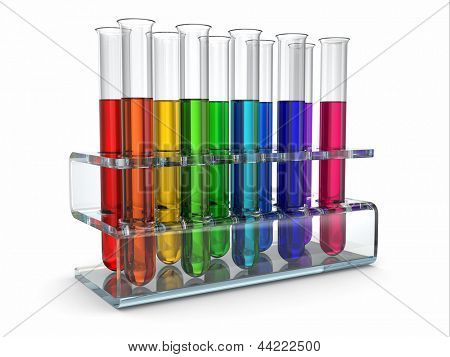 Wissenschaftliche Forschung. Glas-Reagenzgläser mit Reagenz. 3D