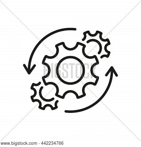 Gear And Round Arrow Business Technology Process Thin Line Icon. Workflow Cog Wheel Symbol Linear Pi
