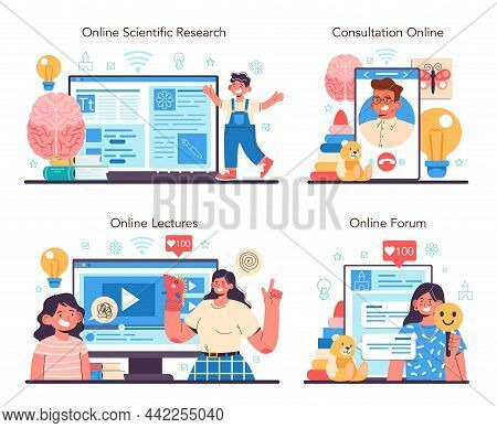 Defectologist Online Service Or Platform Set. Psychologist Or Educator