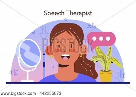 Speech Therapist Concept. Doctor Diagnozing And Treating Of Communication