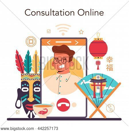 Orientalist Online Service Or Platform. Scientist Researching Near