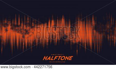 Abstract Vector Torn Orange Halftone Sound Wave. Scrathed Dotted Texture Element.
