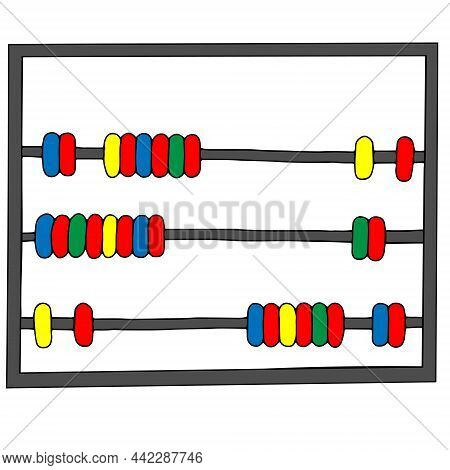 A Beautiful Hand Drawn Vector Illustration Of An Abacus With A Gray Frame And Colored Balls Isolated