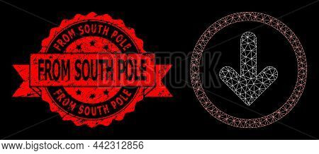 Vector Net Mesh Down Pointer Picture With From South Pole Grunge Seal Imitation On A Black Backgroun