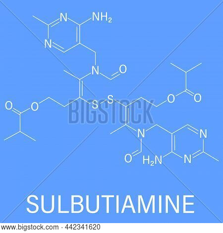 Sulbutiamine Asthenia Drug Molecule. Also Used In Nutritional Supplements. Skeletal Formula.